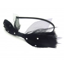 Serre-tête plumes et tulle noir