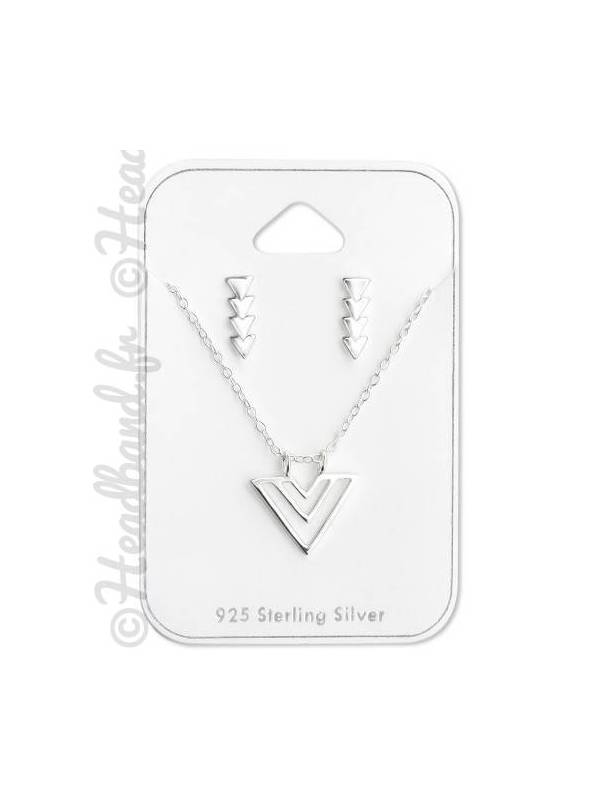 Parure bijoux pendentif triangulaire argent 925