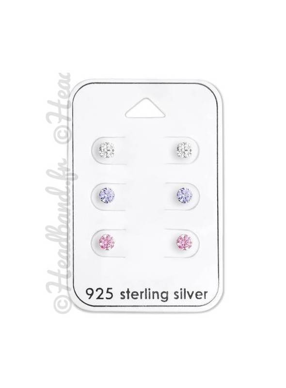 3 paires de boucles zirconium et argent 925