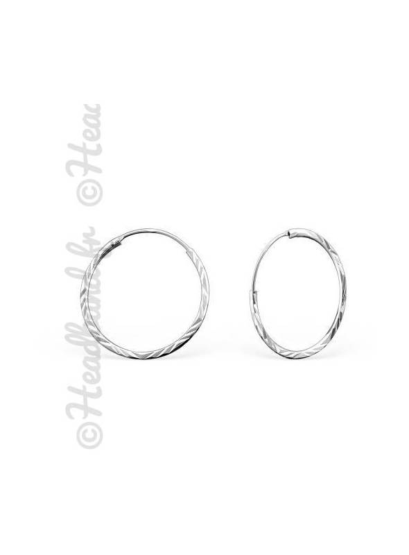 Créoles texturées argent 925 diam 2 cm