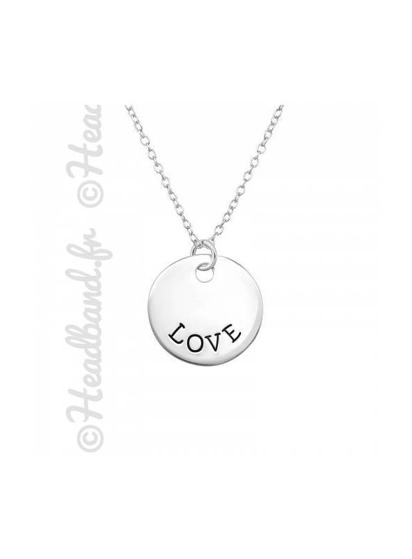 Collier médaillon inscription love argent 925