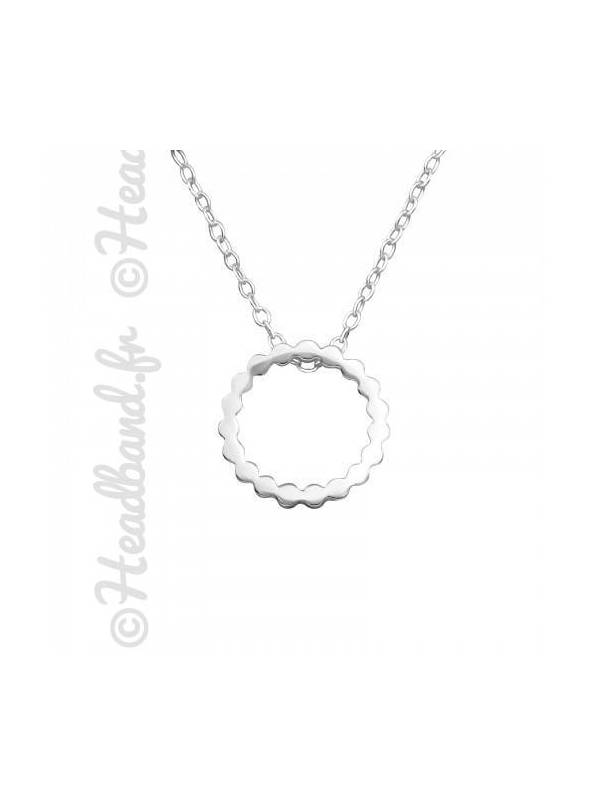 Collier pendentif cercle dentelé argent 925