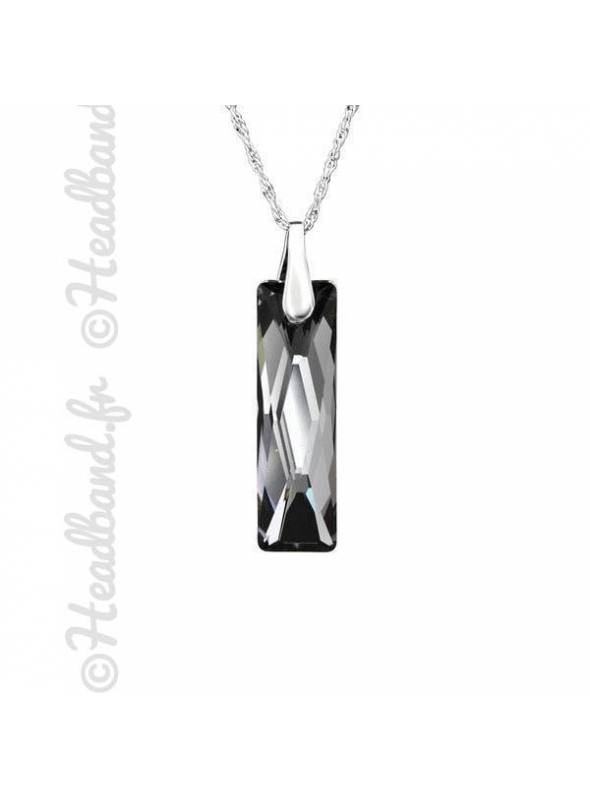 Collier argent cristal rectangle Swarovski® silver night