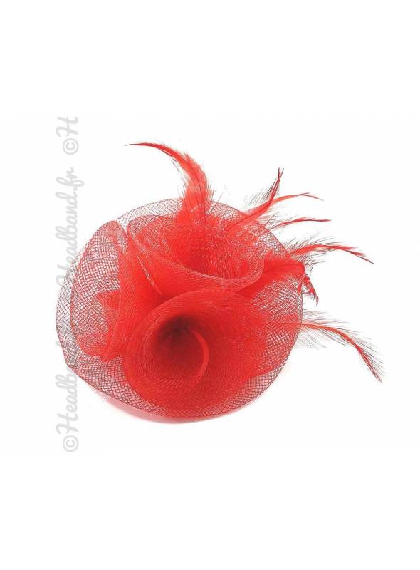 Coiffe barrette en tulle rouge
