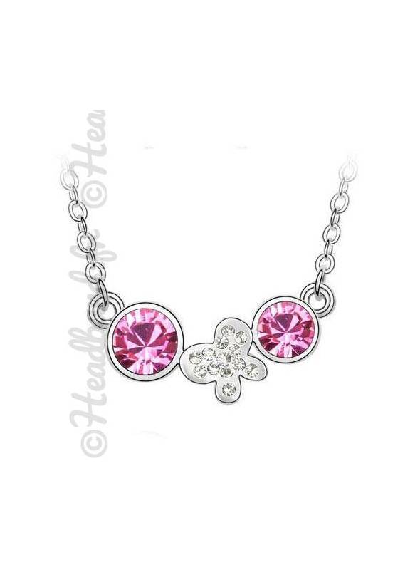 Collier butterfly double strass rose