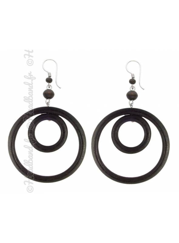 Boucles d'oreilles style créoles bois noir