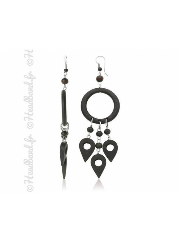 Boucles d'oreilles motif Maori bois noir