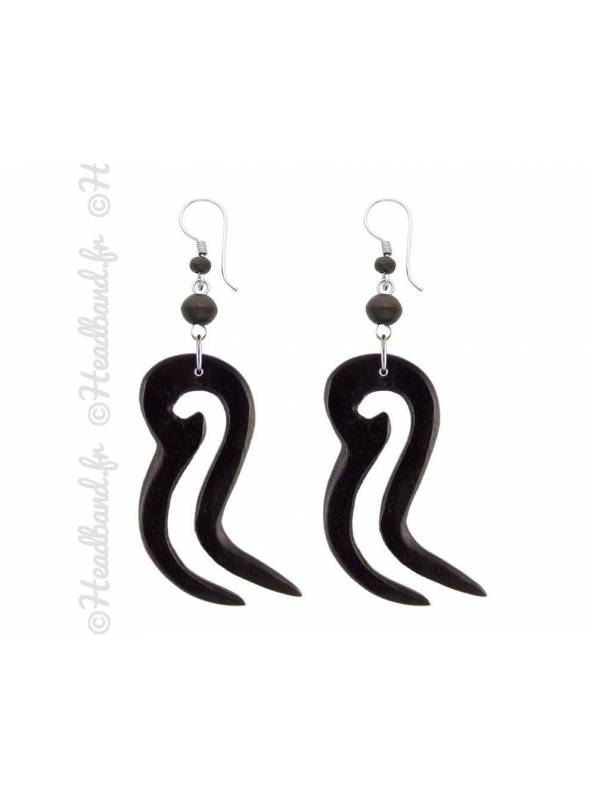 Boucles d'oreilles motif tribal bois noir