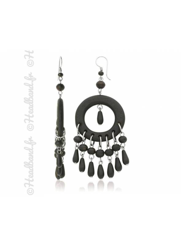 Boucles d'oreilles pendantes bois breloques