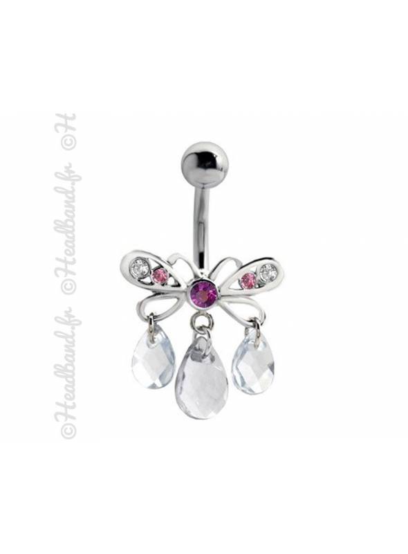 Piercing nombril papillon pampilles rose