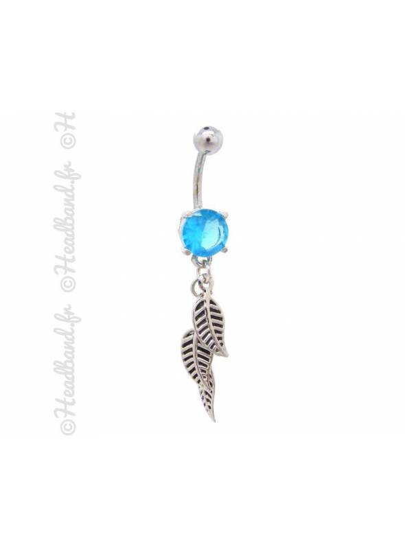 Piercing nombril feuilles pampilles bleu