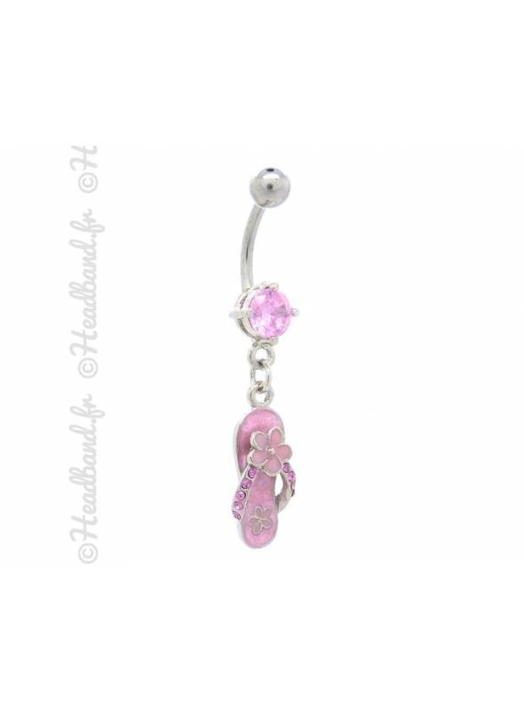 Piercing nombril cristal rose tong