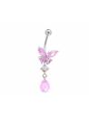 Piercing nombril butterfly strass rose