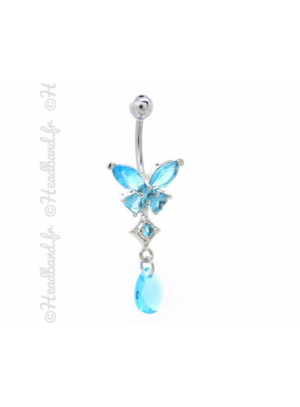 Piercing nombril butterfly strass bleu