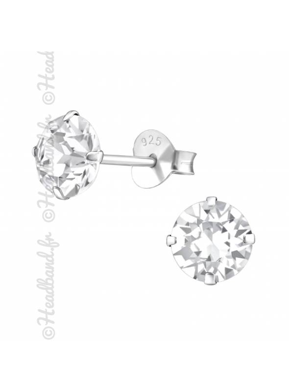 Clous d'oreilles pierre ronde Swarovski blanc