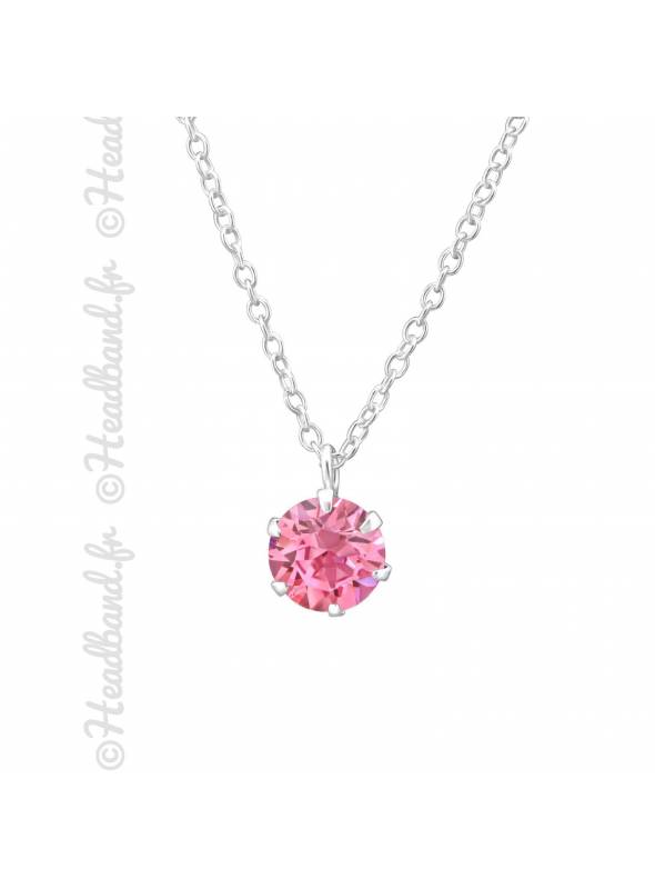 Chaîne avec pendentif stud 6 mm Swarovski rose