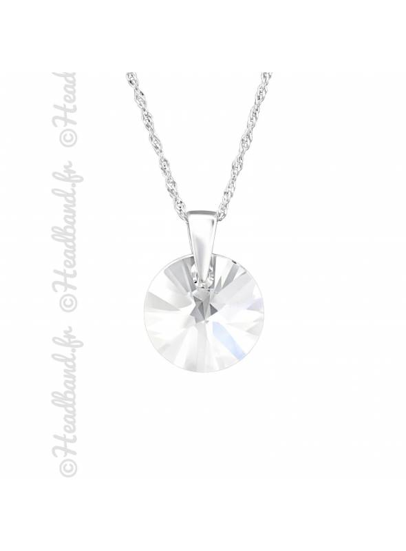 Chaîne avec pendentif rond 12 mm Swarovski blanc