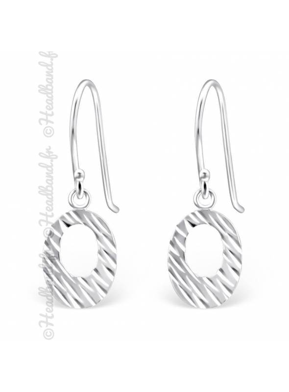 Boucles d'oreilles pendentif ovale argent massif