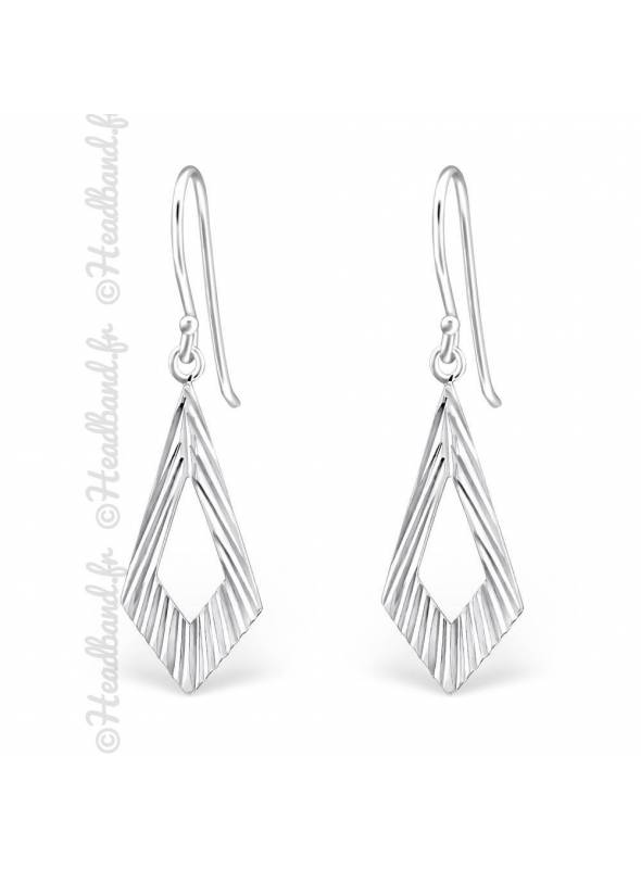 Boucles d'oreilles pendentif losange argent massif