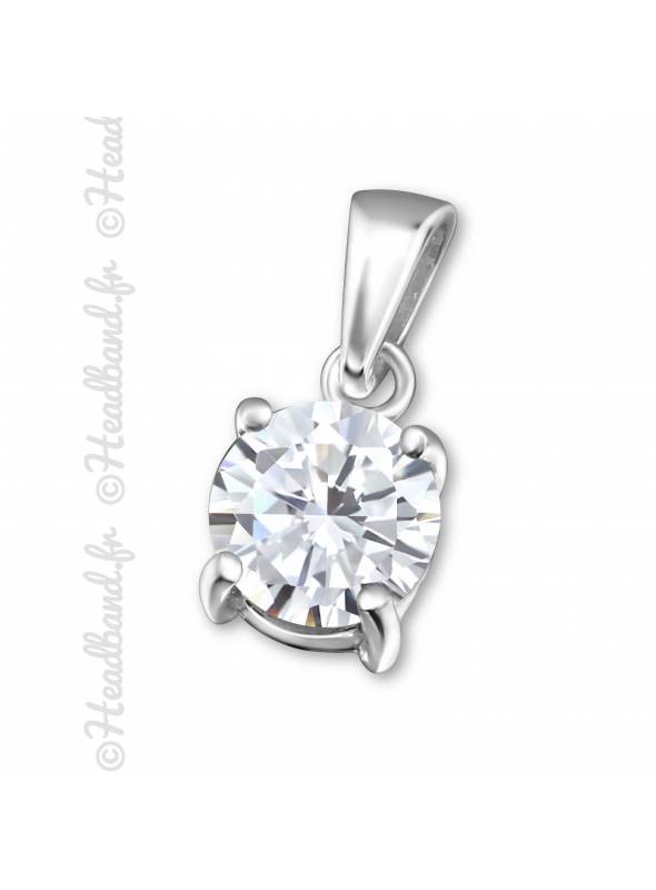 Pendentif argent 6 mm stud zirconium blanc