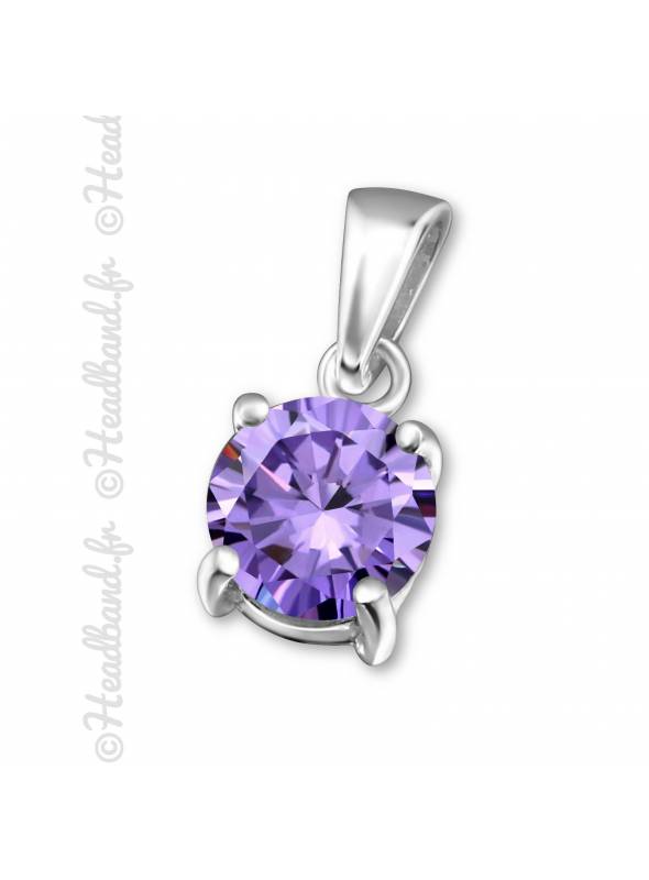 Pendentif argent 6 mm stud zirconium amethyste