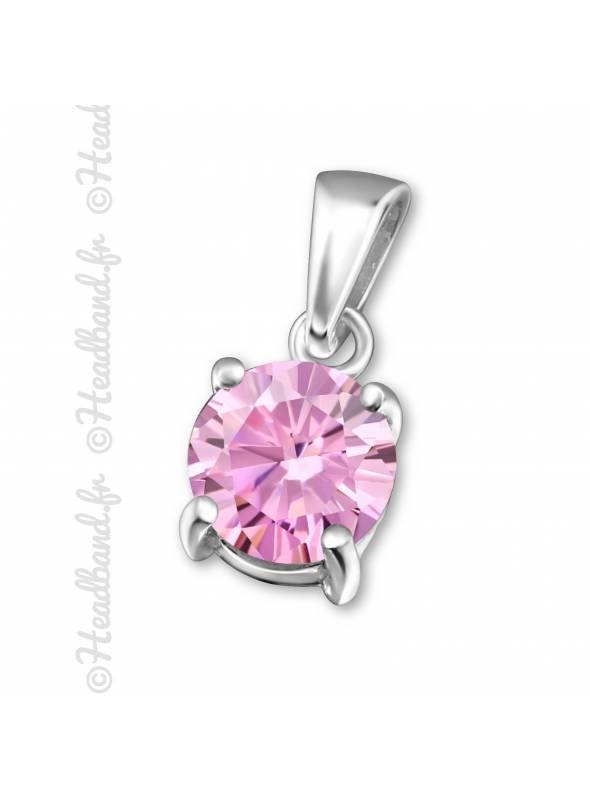 Pendentif argent 6 mm stud zirconium rose