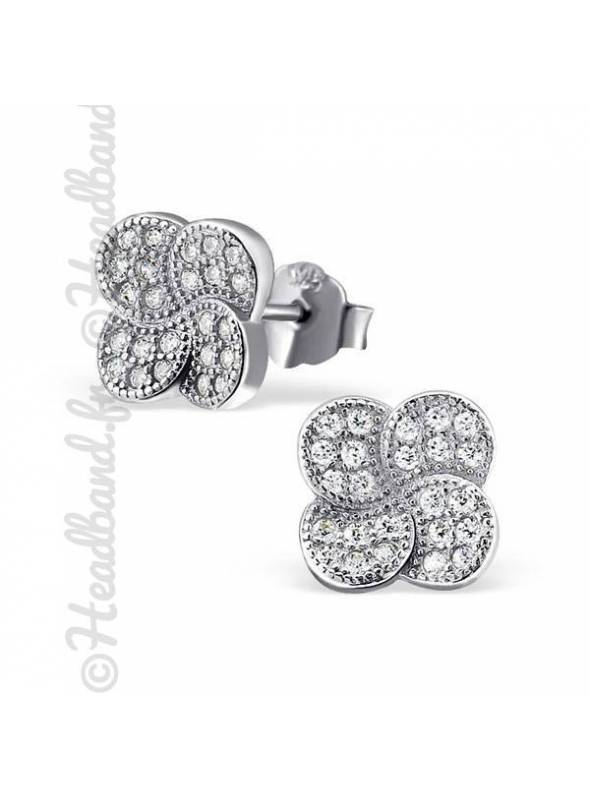 Boucles d'oreilles fleur micro-pavée argent massif