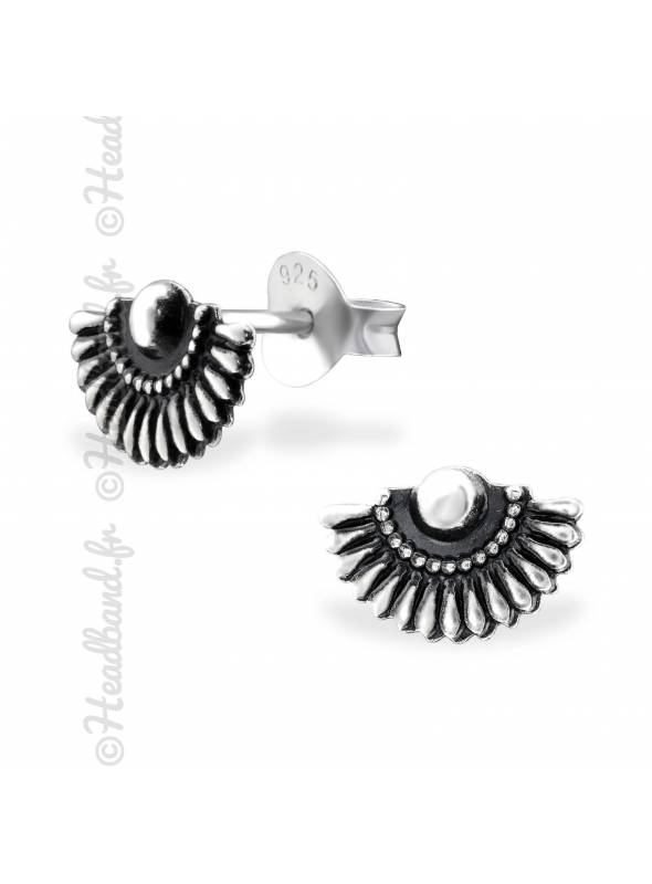 Clous d'oreilles ethniques argent massif