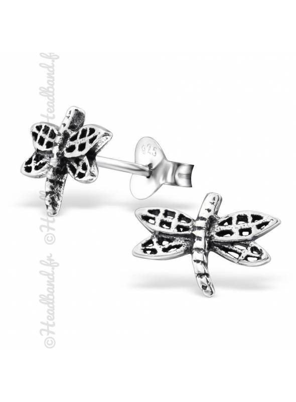 Clous d'oreilles libellule argent massif