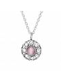 Collier pierre oeil de chat rose argent massif