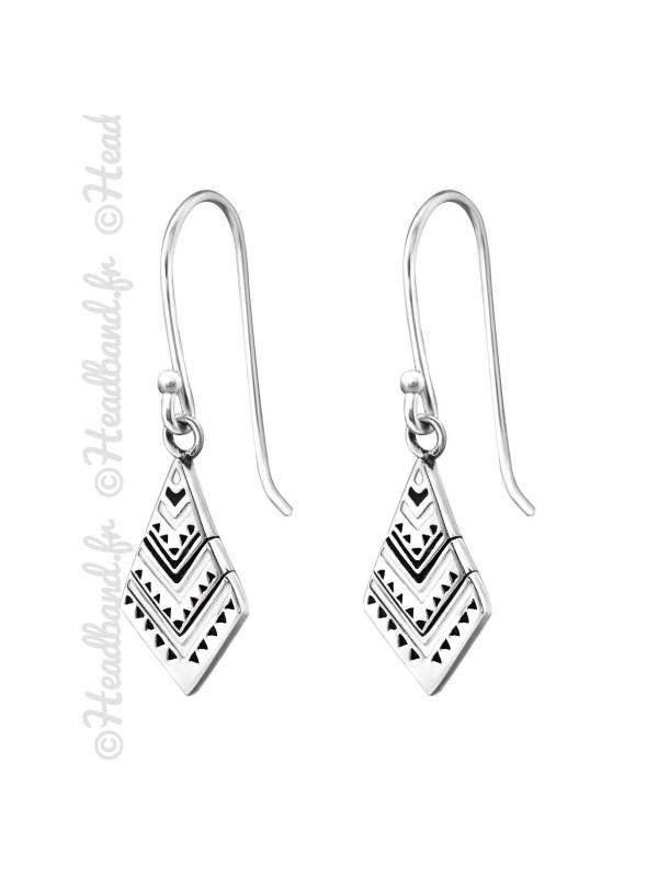 Boucles d'oreilles Bali triangles argent massif