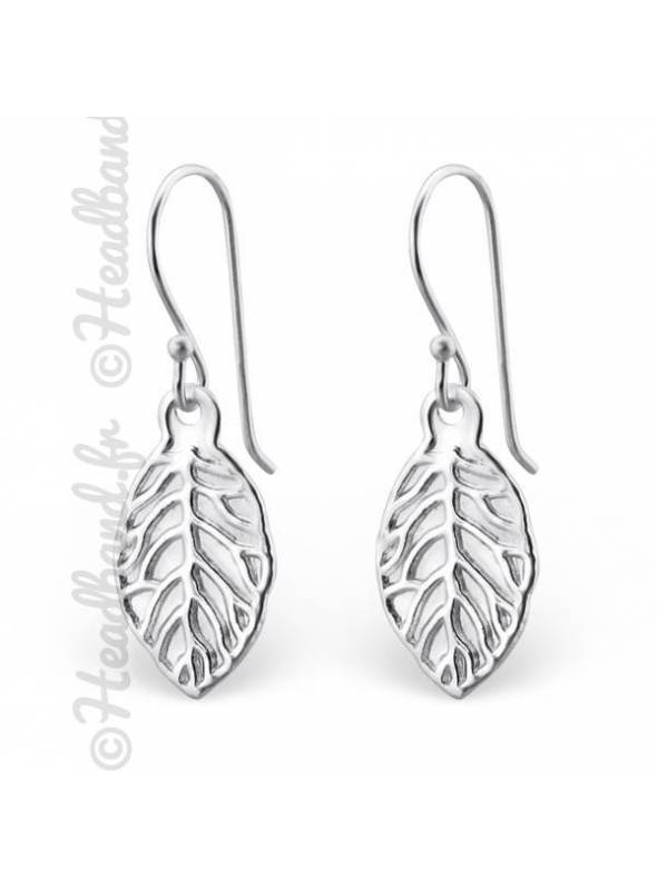 Boucles d'oreilles feuilles ajourées argent massif