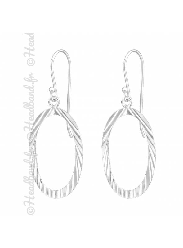 Boucles d'oreilles ovales striées argent massif