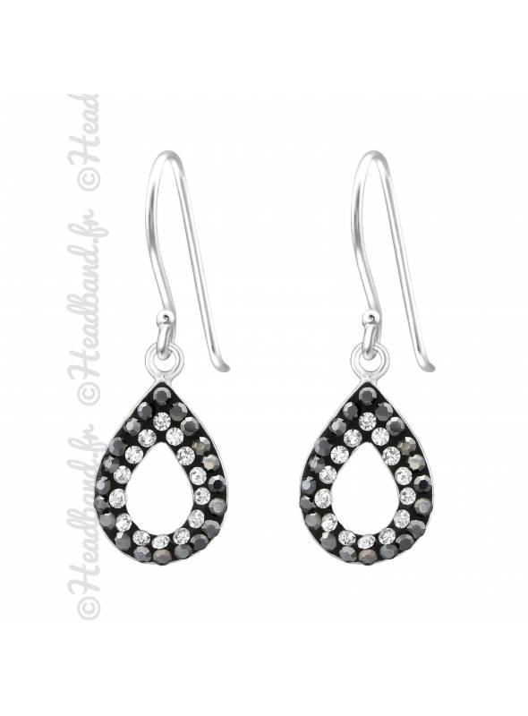 Boucles d'oreilles duo de cristaux argent massif