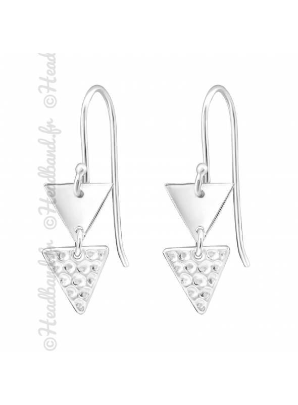 Boucles d'oreilles double triangle argent massif