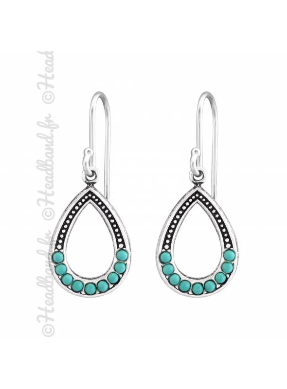 Boucles d'oreilles pendantes argent massif + turquoise