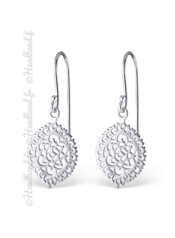 Boucles d'oreilles motifs floraux argent massif