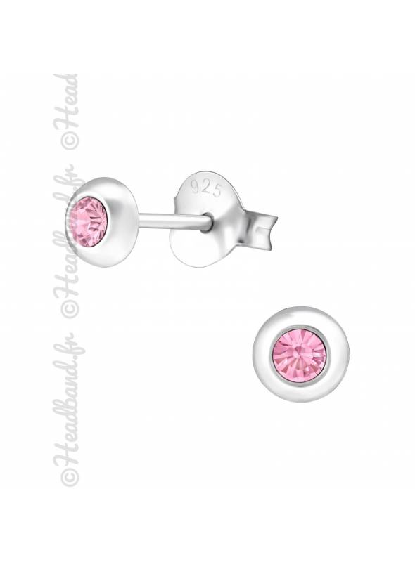 Clous d'oreilles argent 925 stud rond Swarovski rose