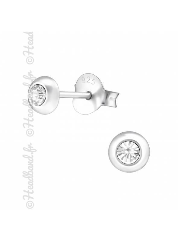 Clous d'oreilles argent 925 stud rond Swarovski blanc