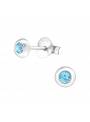 Clous d'oreilles argent 925 stud rond Swarovski aquamarine