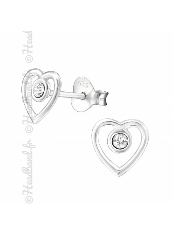 Clous d'oreilles coeur cristal Swarovski® blanc