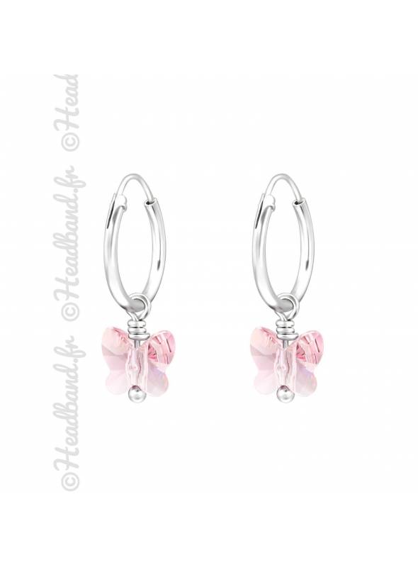 Créoles stud papillon avec cristal Swarovski® rose