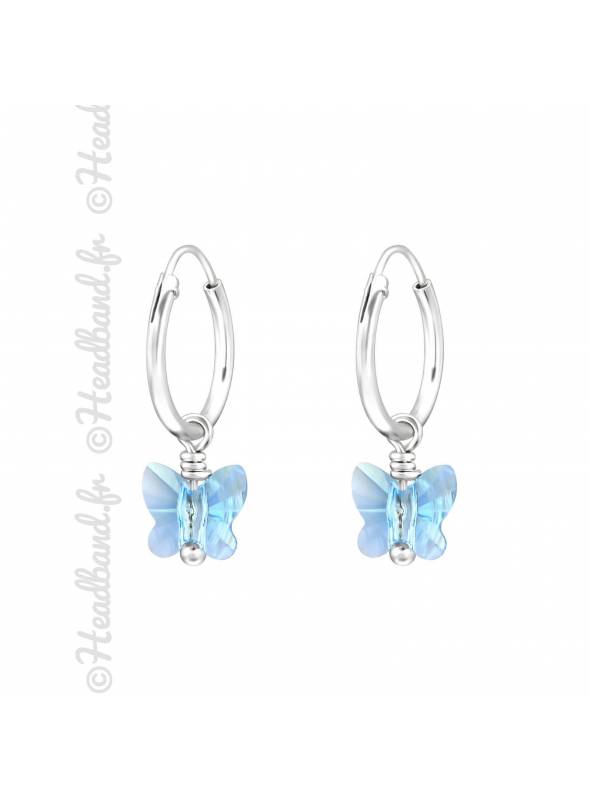 Créoles stud papillon avec cristal Swarovski® aquamarine