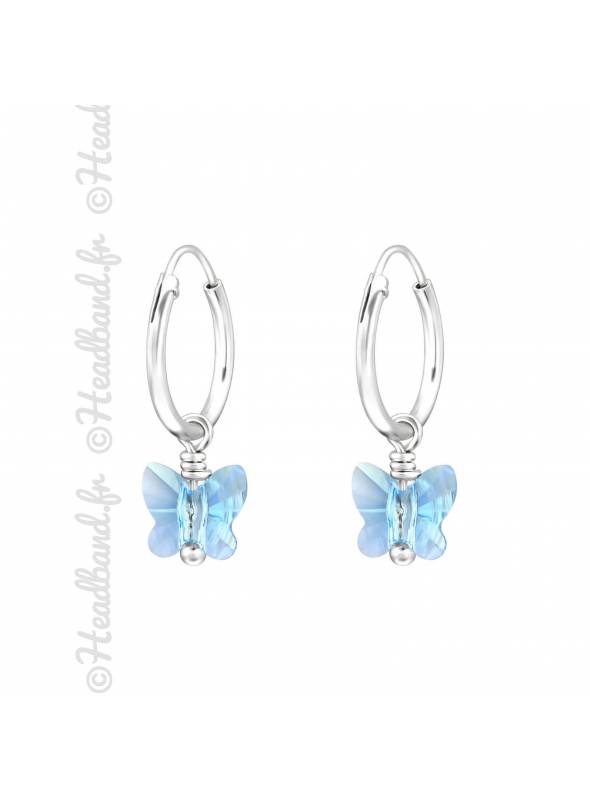 Créoles stud papillon avec cristal Swarovski® aquamarine