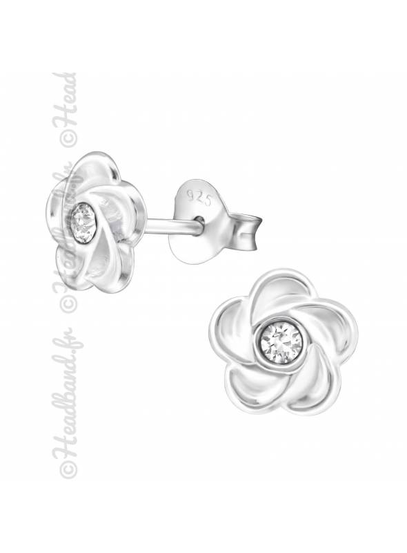 Clous d'oreilles argent 925 fleur cristal Swarovski® blanc