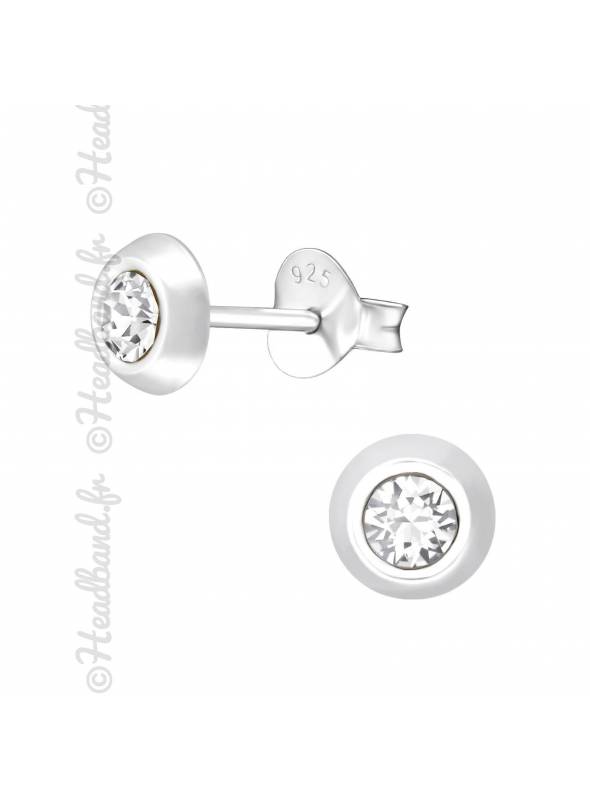 Clous d'oreilles argent 925 cristal Swarovski® rond blanc