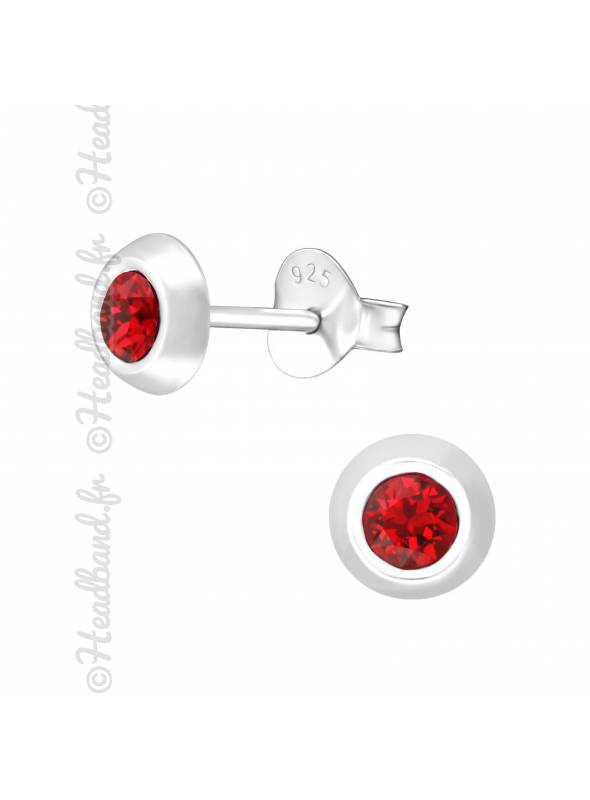 Clous d'oreilles argent 925 cristal Swarovski® rond rouge