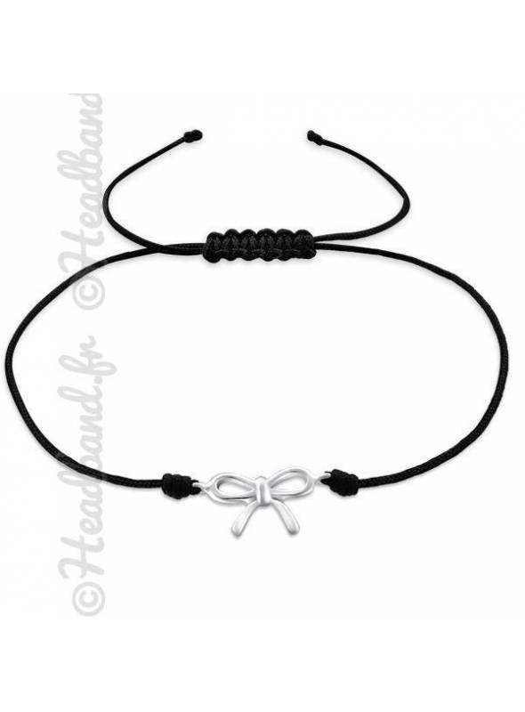 Bracelet cordon noir pendentif noeud argent