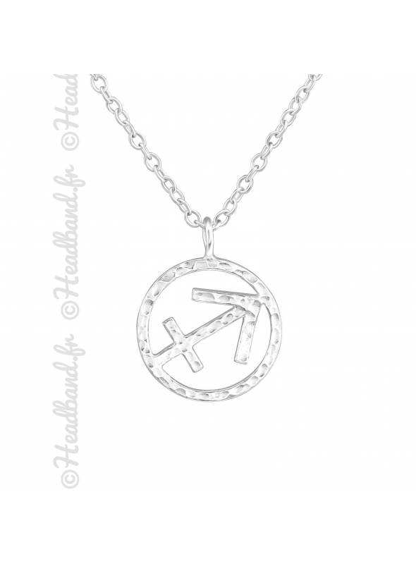 Collier argent massif signe astro sagittaire