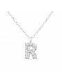 Collier argent strass zirconium lettre R